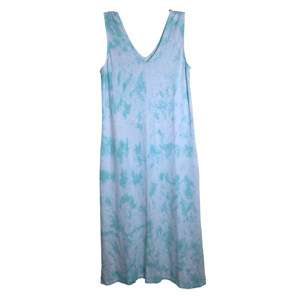 Beach Break Tie Dye Maxi Swim Cover Up Womens Large Aqua White Sleeveless EUC